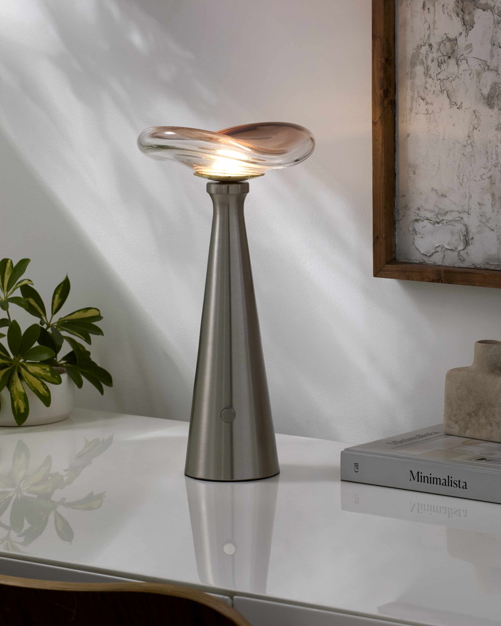 Contemporary Table Lamp With Smoky Charcoal Glass Shade - Image 3