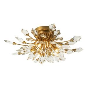 4-Light Bloom Crystal Leaf Semi Flush Mount Light