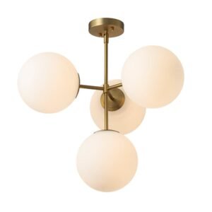 4-Light Opal Glass Globe Sputnik Semi Flush Chandelier