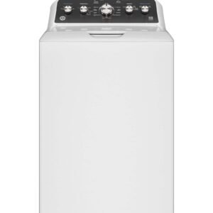 GE - 4.5 Cu. Ft. High-Efficiency Top Load Washer with Spanish Control Panel - White with Matte Black