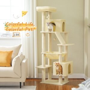71" Tall Cat Tree for Large Cat 20 lbs with Super Large Hammock, Heavy Duty Cat Tower with 4 Sisal Scratching Posts & 2 Spacious Condos for Big Adult Cats Maine Coon