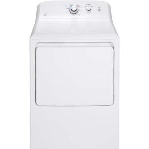GE - 6.2 Cu. Ft. Gas Dryer with Shallow Depth Flat Back Design - White