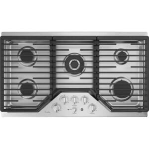 GE Profile - 36 in. Wide 5 Burner Built-In Gas Cooktop with Edge-to-Edge Grates - Stainless Steel
