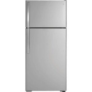 GE - 28 in. Wide 16.6 Cu. Ft. Top-Freezer Refrigerator with Edge-to-Edge Glass Shelves - Stainless Steel