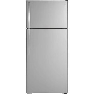 GE - 28 in. Wide 16.6 Cu. Ft. Top-Freezer Refrigerator with Edge-to-Edge Glass Shelves - Stainless Steel