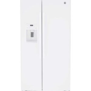 GE - 36 in. Wide 25.3 Cu. Ft. Side-by-Side Refrigerator with External Ice & Water Dispenser - High Gloss White
