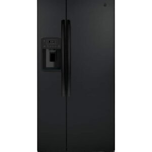 GE - 33 in. Wide 23.0 Cu. Ft. Side-by-Side Refrigerator with External Ice & Water Dispenser - High Gloss Black