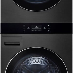 LG - 5.0 Cu. Ft. HE Smart Front Load Washer and 7.4 Cu. Ft. Electric Dryer WashTower with Steam and Center Control - Black Steel