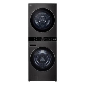 LG - 5.0 Cu. Ft. HE Smart Front Load Washer and 7.8 Cu. Ft. Electric Dryer WashTower with Steam and Ventless Heat Pump Tech - Black Steel