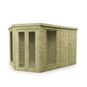 Waltons| 11x7, 12x8, 13x9 Wooden Corner Summerhouse with Side Shed | Shiplap Tongue & Groove Garden Room