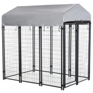 6' x 4' x 6' Large Dog Kennel Outdoor Steel Fence with UV-Resistant Oxford Cloth Roof & Secure Lock
