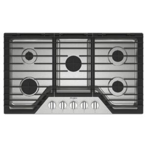 Whirlpool - 36 in. Wide 5 burners Built-In Gas Cooktop with EZ-2-Lift Hinged Cast-Iron Grates - Stainless Steel