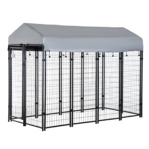 8' x 4' x 6' Large Dog Kennel Outdoor Steel Fence with UV-Resistant Oxford Cloth Roof & Secure Lock