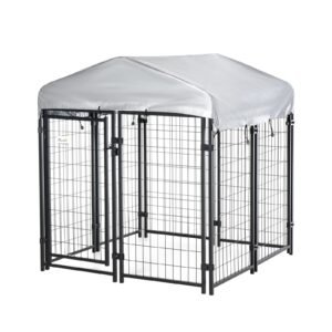 Medium-sized Outdoor Dog Kennel Galvanized Steel Fence with UV-Resistant Oxford Cloth Roof & Secure Lock 47.25" x 47.25" x 54.25"